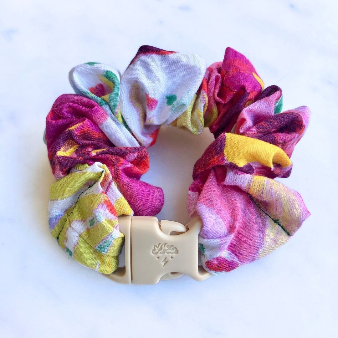 Watercolor Spring Buckle Scrunchie - No Tangles, No Pulling, No Breakage - Hair Ponytail Holder