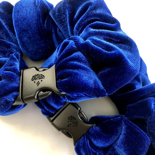 Sapphire Blue Velvet Buckle Scrunchie - No Tangles, No Pulling, No Breakage - Hair Ponytail Holder