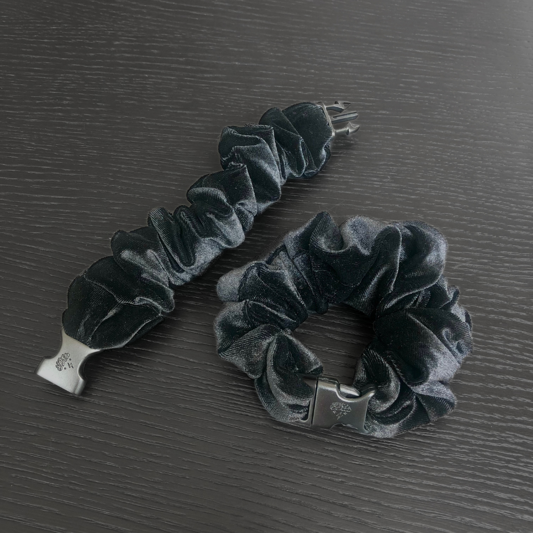 Black Velvet Buckle Scrunchie - No Tangles, No Pulling, No Breakage - Hair Ponytail Holder