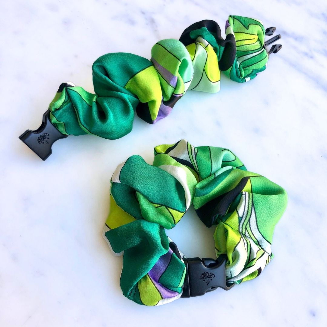 Lucky Green Buckle Scrunchie - No Tangles, No Pulling, No Breakage - Hair Ponytail Holder