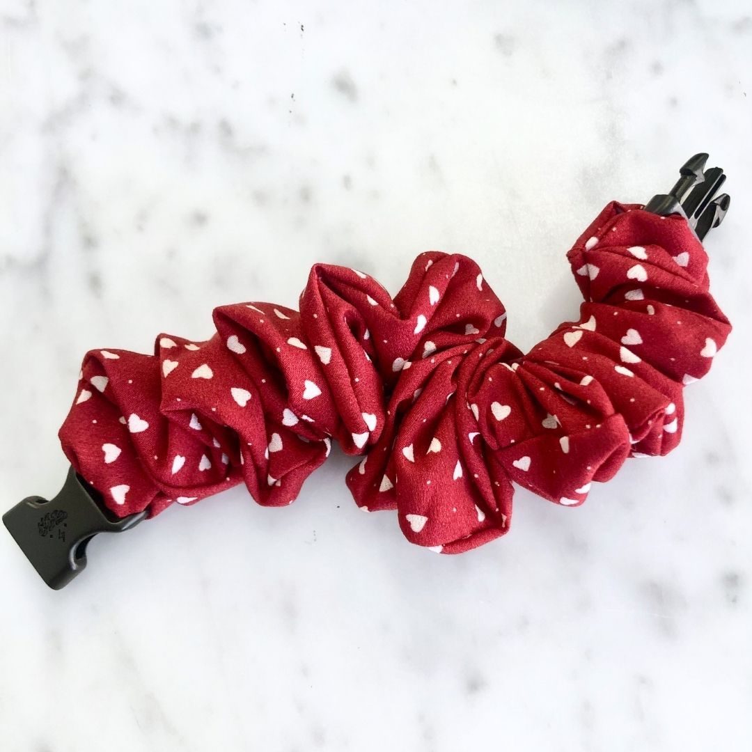 Hearts Red Buckle Scrunchie - No Tangles, No Pulling, No Breakage - Hair Ponytail Holder