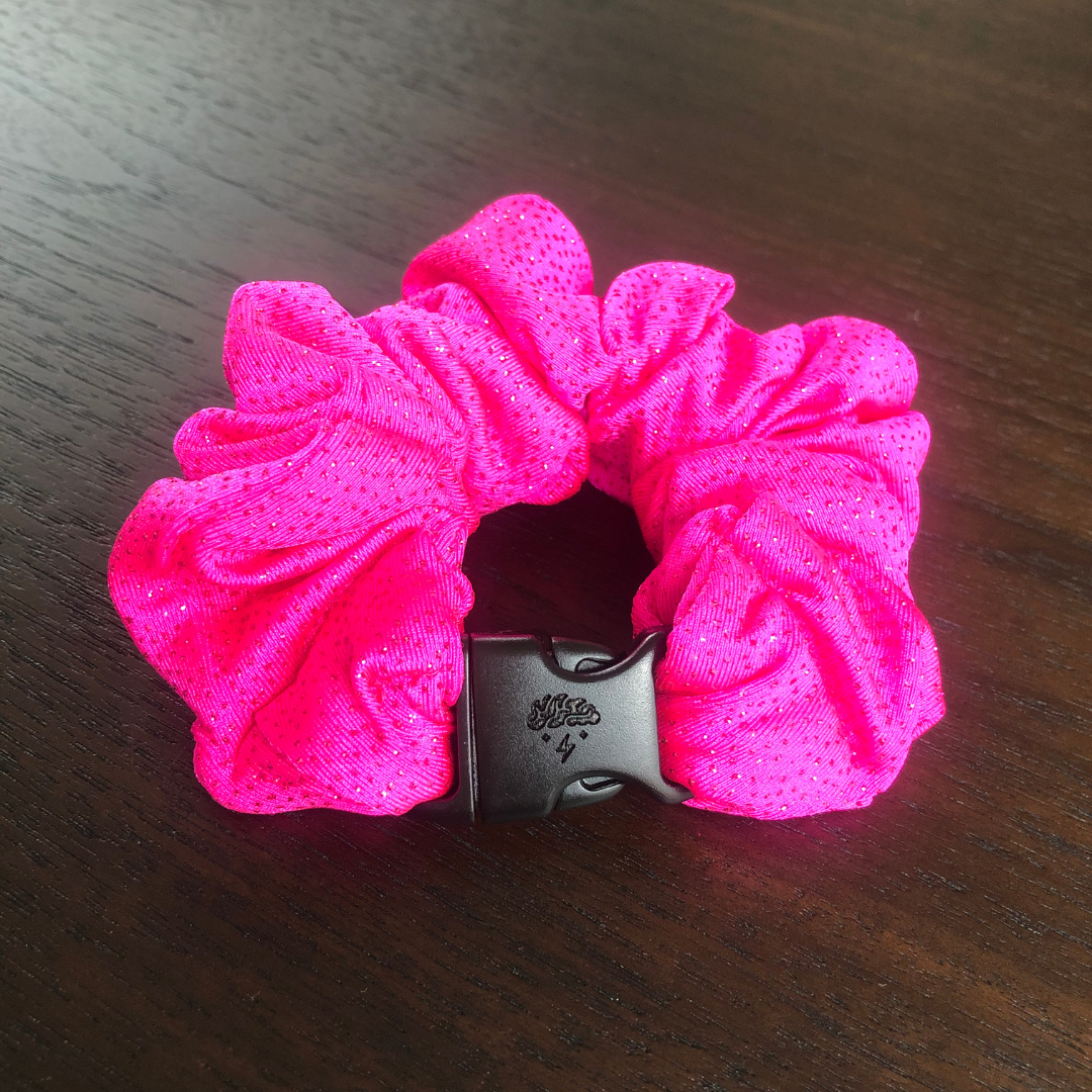 Buckle Scrunchie - Hot Pink Sparkles - No Tangles, No Pulling, No Breakage - Hair Ponytail Holder