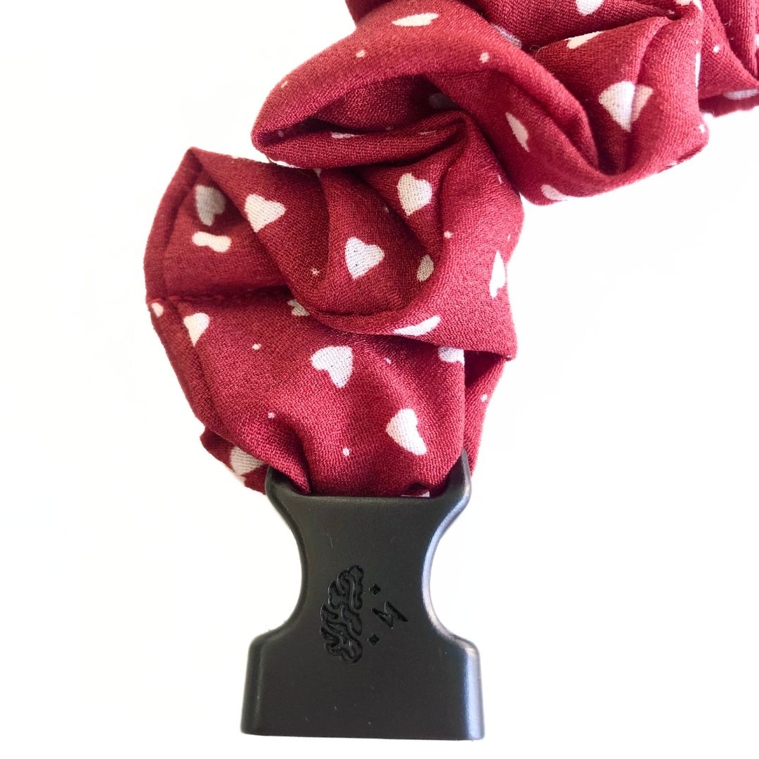 Hearts Red Buckle Scrunchie - No Tangles, No Pulling, No Breakage - Hair Ponytail Holder