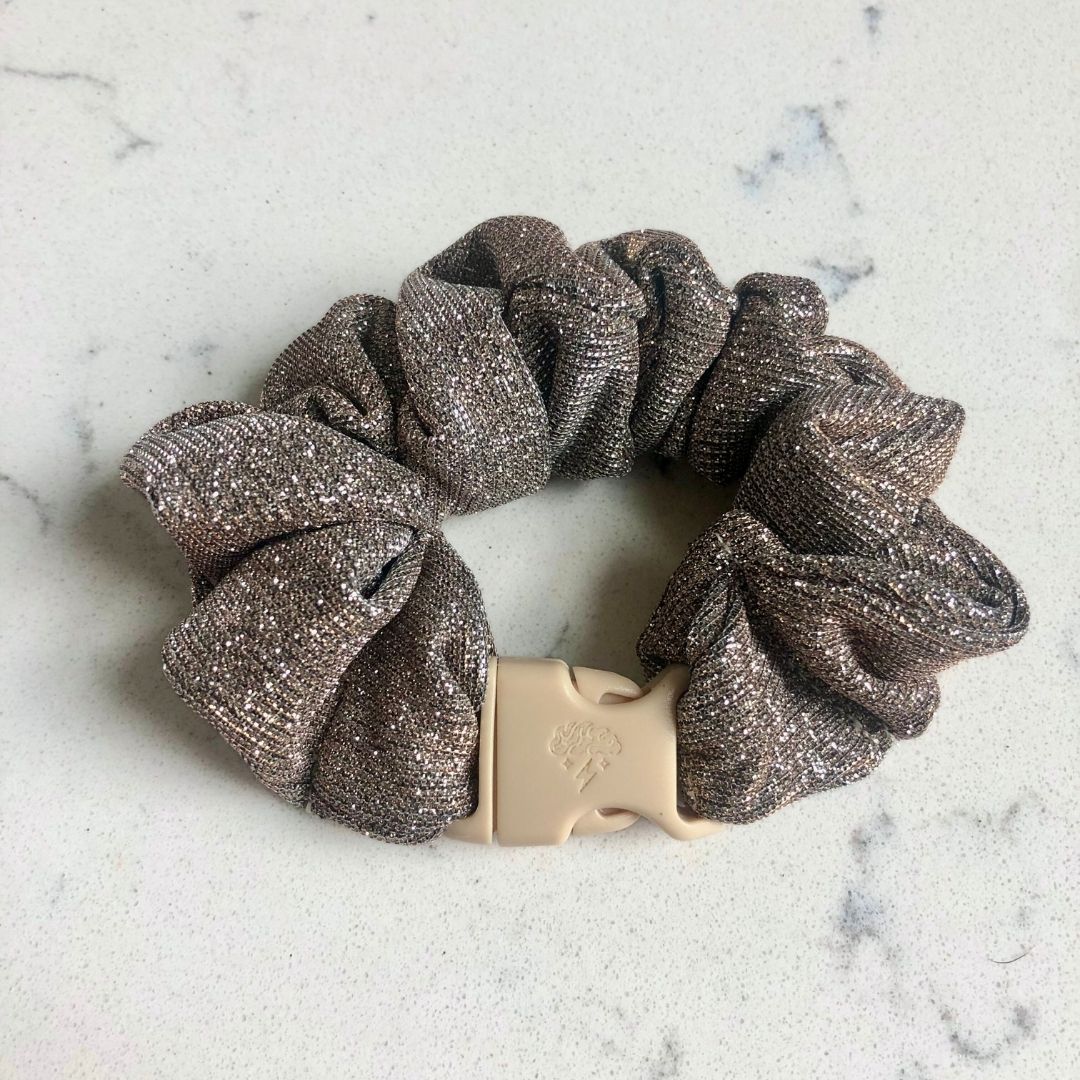 Buckle Scrunchie - Champagne Glitter Buckle Scrunchie - No Tangles, No Pulling, No Breakage - Hair Ponytail Holder