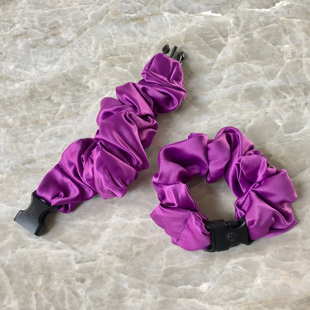 Two purple buckle scrunchies - the no damage, no pulling, no tangles hair tie and scrunchie hair accessories