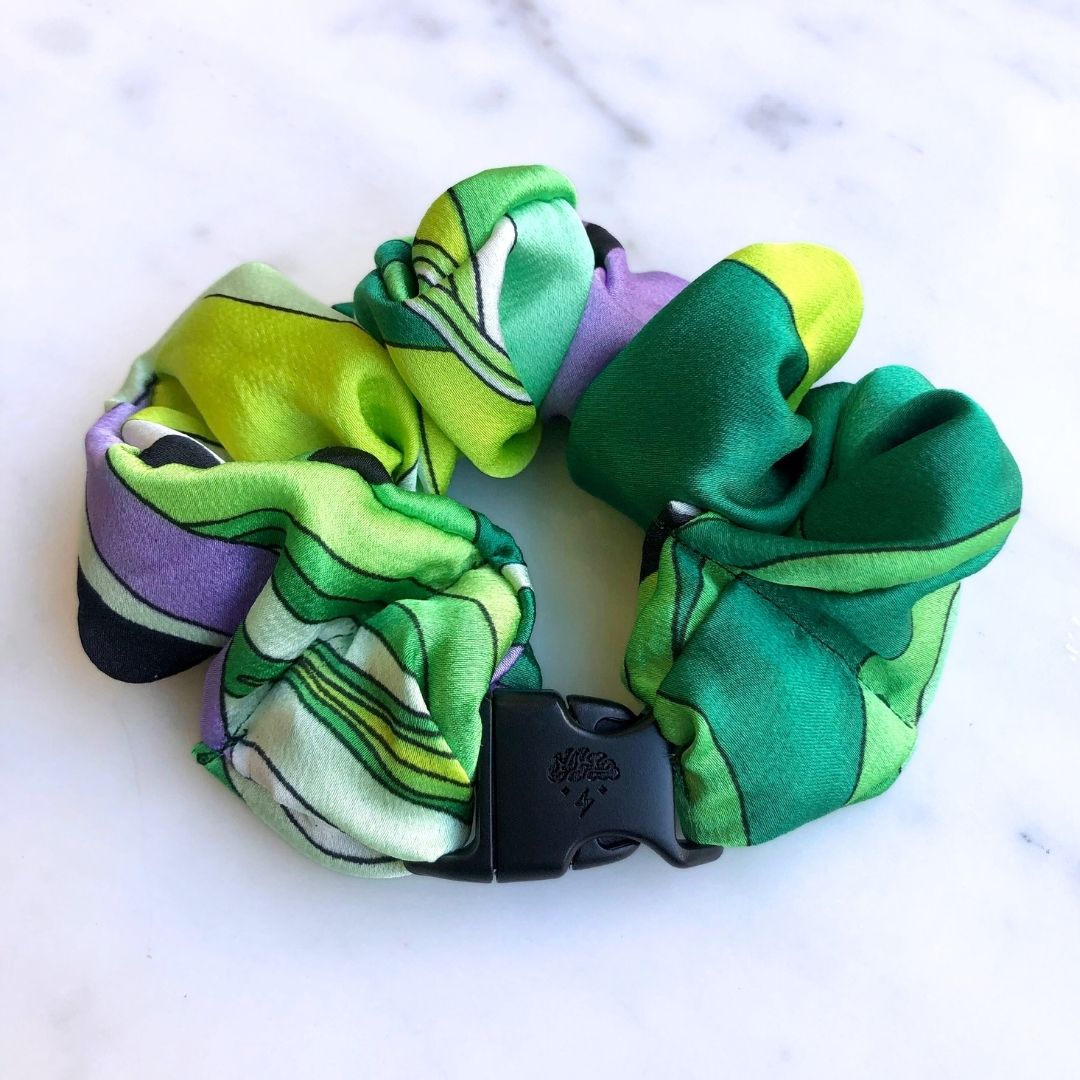 Lucky Green Buckle Scrunchie - No Tangles, No Pulling, No Breakage - Hair Ponytail Holder