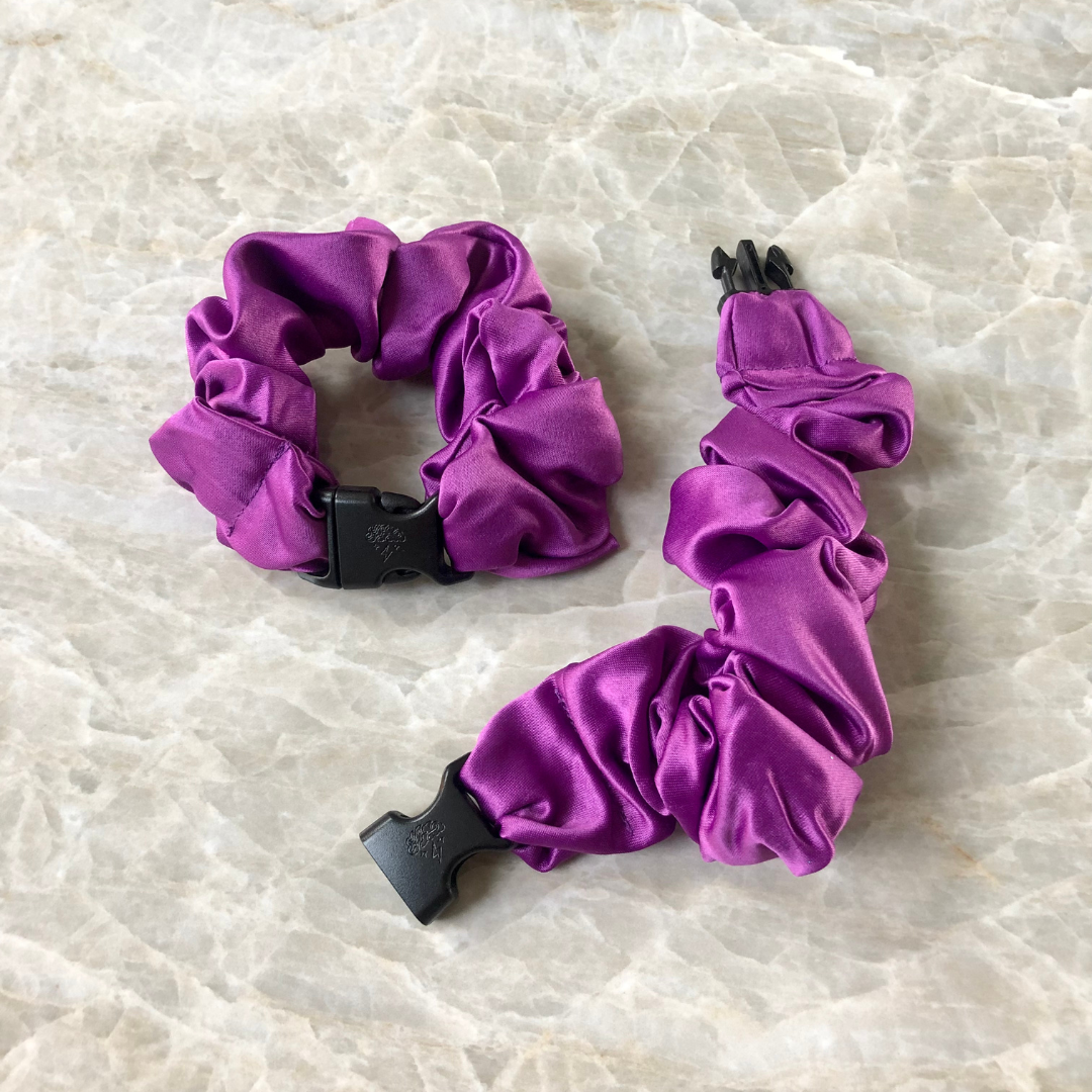 Two purple buckle scrunchies - the no damage, no pulling, no tangles hair tie and scrunchie hair accessories