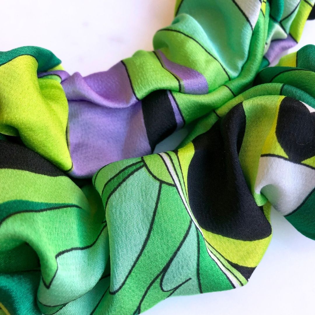 Lucky Green Buckle Scrunchie - No Tangles, No Pulling, No Breakage - Hair Ponytail Holder