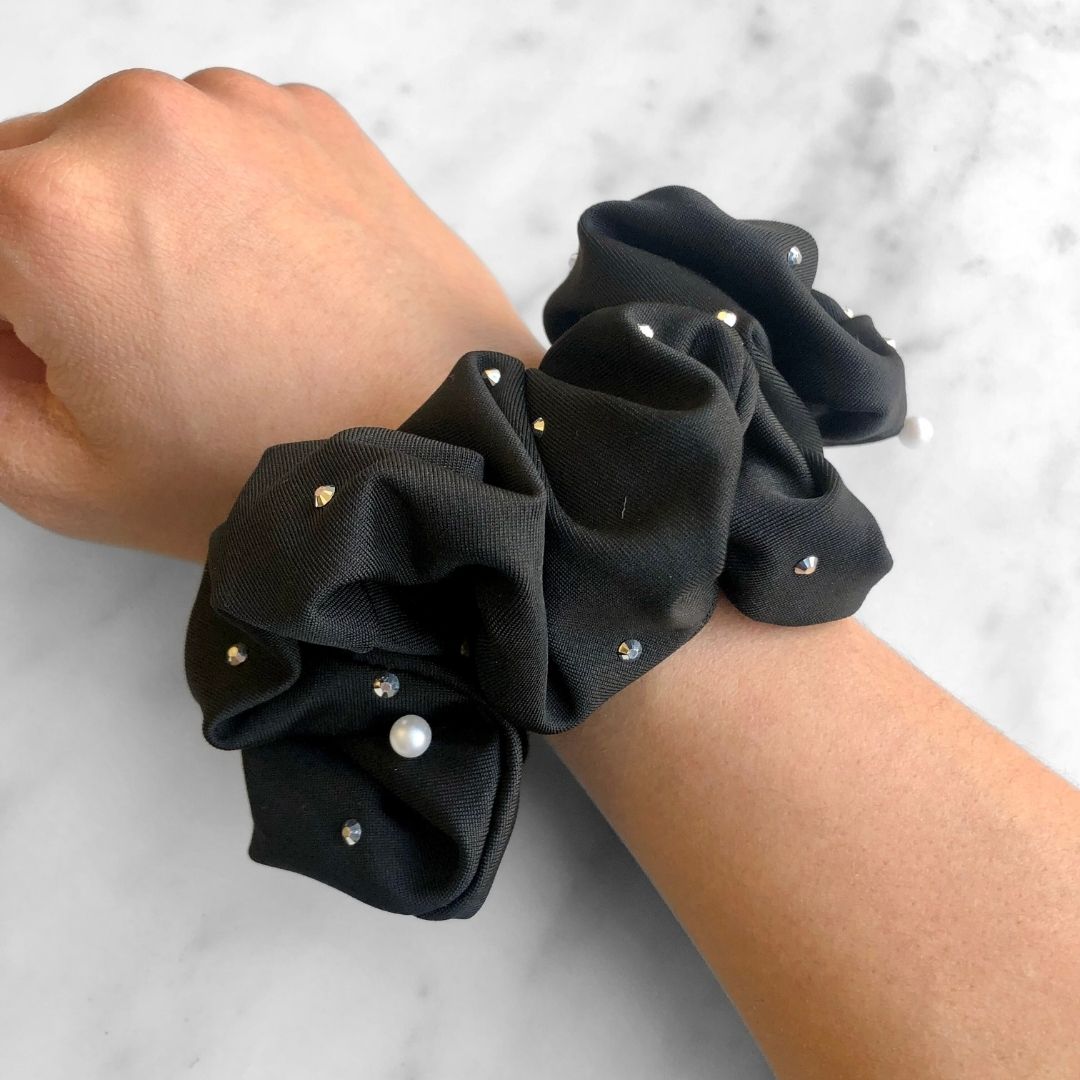 Studded Goth Black Jumbo Buckle Scrunchie