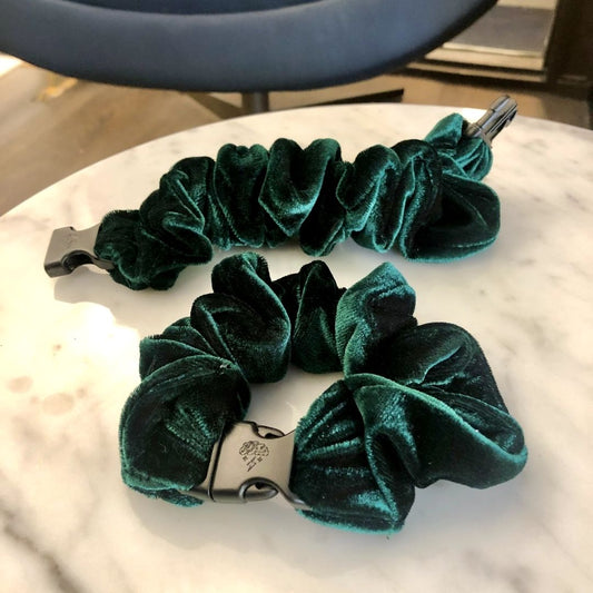 Mistletoe Green Velvet Buckle Scrunchie - No Tangles, No Pulling, No Breakage - Hair Ponytail Holder