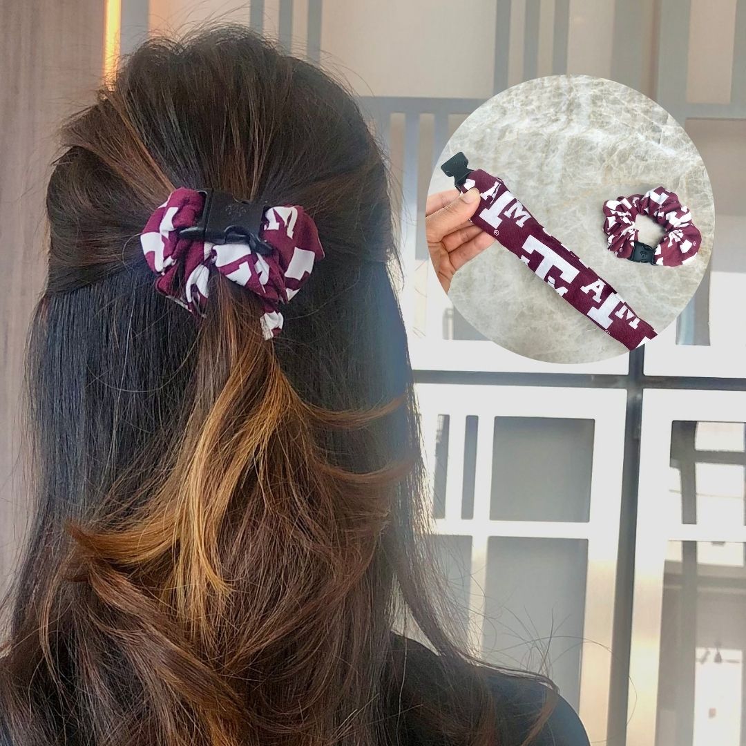 Buckle Scrunchie - A&M Aggies Buckle Scrunchie - No Tangles, No Pulling, No Breakage - Hair Ponytail Holder